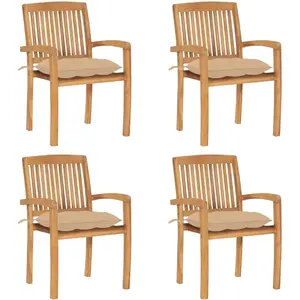vidaXL Chaises de jardin empilables avec coussins 4 pcs Teck solide pas cher