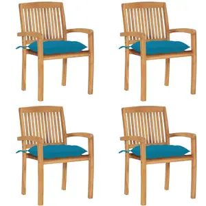 vidaXL Chaises de jardin empilables avec coussins 4 pcs Teck solide pas cher