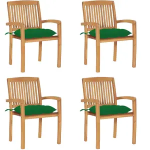 vidaXL Chaises de jardin empilables avec coussins 4 pcs Teck solide pas cher