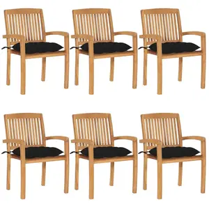 vidaXL Chaises de jardin empilables avec coussins 6 pcs Teck solide pas cher