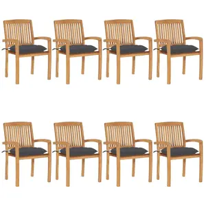 vidaXL Chaises de jardin empilables avec coussins 8 pcs Teck solide pas cher