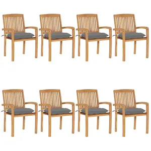 vidaXL Chaises de jardin empilables avec coussins 8 pcs Teck solide pas cher