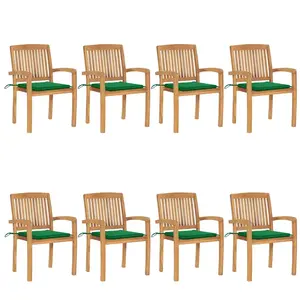 vidaXL Chaises de jardin empilables avec coussins 8 pcs Teck solide pas cher