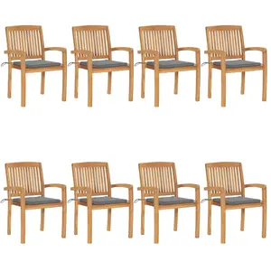 vidaXL Chaises de jardin empilables avec coussins lot de 8 Teck solide pas cher
