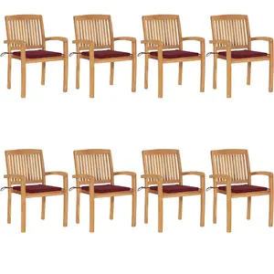 vidaXL Chaises de jardin empilables avec coussins lot de 8 Teck solide pas cher