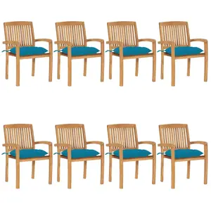 vidaXL Chaises de jardin empilables avec coussins 8 pcs Teck solide pas cher