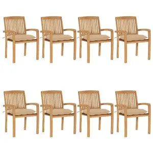 Comparateur de prix : vidaXL Chaises de jardin empilables avec coussins 8 pcs Teck solide