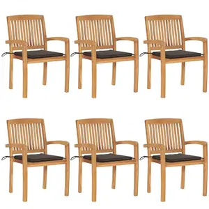 vidaXL Chaises de jardin empilables avec coussins 6 pcs Teck solide pas cher