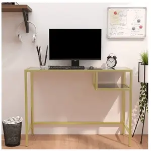 vidaXL Bureau d'ordinateur Marbre noir 100x36x74 cm Verre trempé pas cher