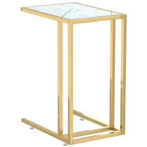 vidaXL Table d'appoint ordinateur Marbre blanc 50x35x65cm Verre trempé pas cher