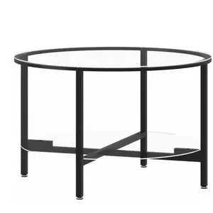 vidaXL Table à thé Noir et transparent 70 cm Verre trempé pas cher