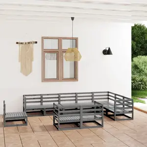 vidaXL Salon de jardin 10 pcs gris bois de pin massif pas cher