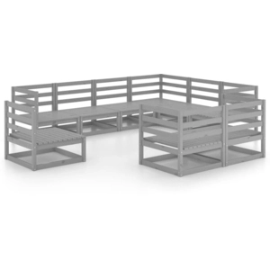 vidaXL Salon de jardin 9 pcs gris bois de pin massif pas cher