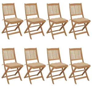 vidaXL Chaises pliables de jardin 8 pcs avec coussins Bois d'acacia pas cher