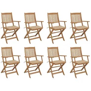 vidaXL Chaises pliables d'extérieur avec coussins 8 pcs Bois d'acacia