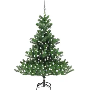 vidaXL Sapin de Noël artificiel Nordmann avec LED et boules Vert 210cm pas cher