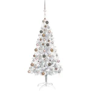 Arbre de Noël artificiel pré-éclairé/boules argenté 150 cm PET vidaXL pas cher