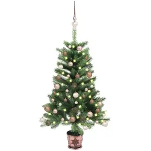 vidaXL Arbre de NoÃ«l artificiel prÃ©-Ã©clairÃ© et boules 90 cm vert pas cher