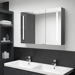 vidaXL Armoire de salle de bain à miroir LED 89x14x62 cm Gris pas cher