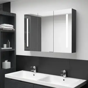 vidaXL Armoire de salle de bain à miroir LED 89x14x62 cm noir brillant pas cher