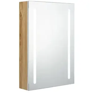 vidaXL Armoire de salle de bain à miroir LED blanc et chêne 50x13x70cm pas cher