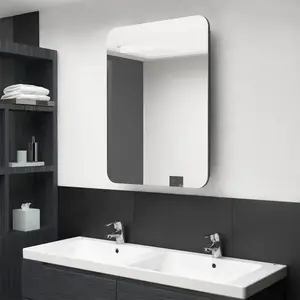 vidaXL Armoire de salle de bain à miroir LED gris brillant 60x11x80 cm pas cher