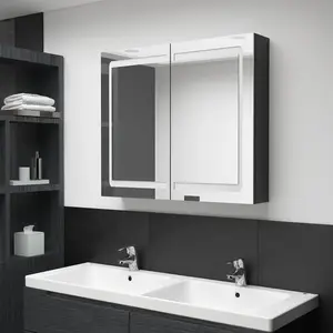vidaXL Armoire de salle de bain à miroir LED noir brillant 80x12x68 cm pas cher