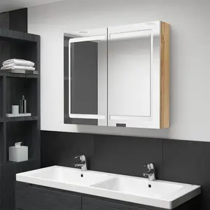 Comparateur de prix : vidaXL Armoire de salle de bain à miroir LED Chêne 80x12x68 cm