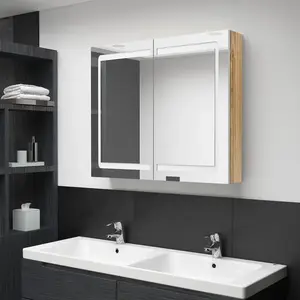 vidaXL Armoire de salle de bain à miroir à LED Blanc et chêne pas cher