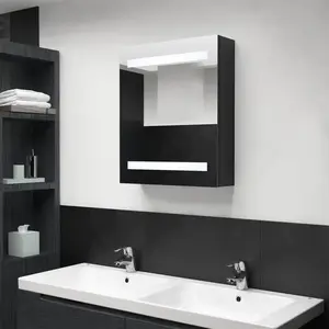 vidaXL Armoire de salle de bain à miroir LED noir 50x14x60 cm pas cher