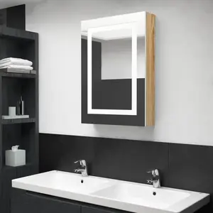 vidaXL Armoire de salle de bain à miroir LED blanc et chêne 50x13x70cm pas cher