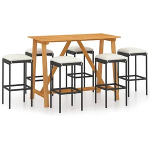 vidaXL Ensemble de bar de jardin avec coussins 7 pcs Noir pas cher