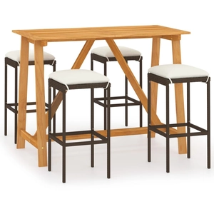 vidaXL Ensemble de bar de jardin avec coussins 5 pcs Marron pas cher