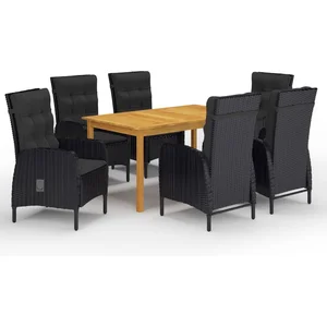 vidaXL Ensemble de salle à manger de jardin 7 pcs Noir pas cher
