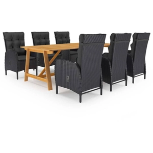 vidaXL Ensemble de salle à manger de jardin 7 pcs Noir pas cher