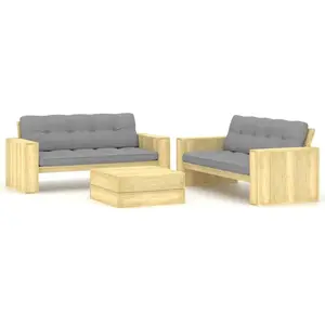 vidaXL Salon de jardin 3 pcs avec coussins bois de pin imprégné pas cher