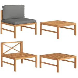vidaXL Salon de jardin 2 pcs avec coussins gris foncé Bois de teck pas cher