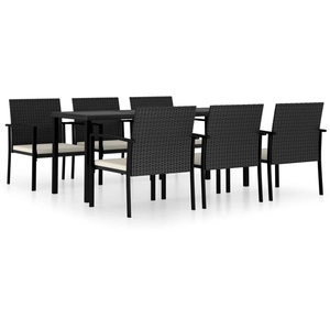 vidaXL Ensemble de salle à manger de jardin 7 pcs Résine tressée Noir pas cher