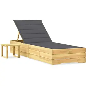 vidaXL Chaise longue de jardin avec table et coussin Pin imprégné pas cher