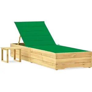 vidaXL Chaise longue de jardin avec table et coussin Pin imprégné pas cher