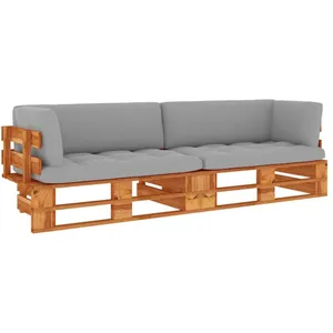 vidaXL Canapé palette 2 places et coussins Pin imprégné de marron miel pas cher
