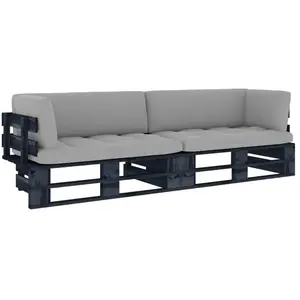 vidaXL Canapé palette 2 places avec coussins Pin imprégné de noir pas cher