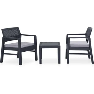 vidaXL Salon de jardin 3 pcs avec coussins Plastique Gris pas cher
