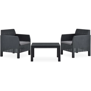 vidaXL Salon de jardin 3 pcs avec coussins PP Rotin Anthracite pas cher
