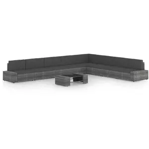 vidaXL Salon de jardin 9 pcs avec coussins Gris Résine tressée pas cher