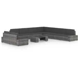 vidaXL Salon de jardin 10 pcs avec coussins Gris Résine tressée pas cher