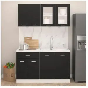 Comparateur de prix : vidaXL Vidaxl Ensemble De Meubles De Cuisine 4 Pcs Noir Aggloméré