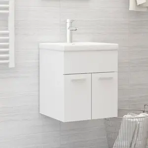 vidaXL Armoire d'évier avec lavabo intégré Blanc Aggloméré pas cher