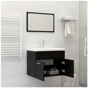 Vidaxl - Ensemble de meubles de salle de bain Noir Aggloméré Noir pas cher