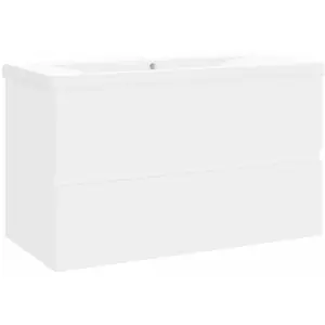 vidaXL Armoire d'évier avec lavabo intégré Blanc Aggloméré pas cher